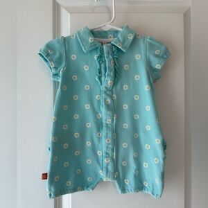 Magnificent Baby Blue Daisy Polo Ruffle Romper (Size 9Mo)